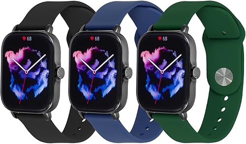 Miniatura 1 de Paquete de 3 correas de silicona compatibles con Amazfit GTS 4 MiniGTS 4GTSGTS2GTS 3GTS 2eGTS 2 Mini, correa de repuesto deportiva suave de 0.787