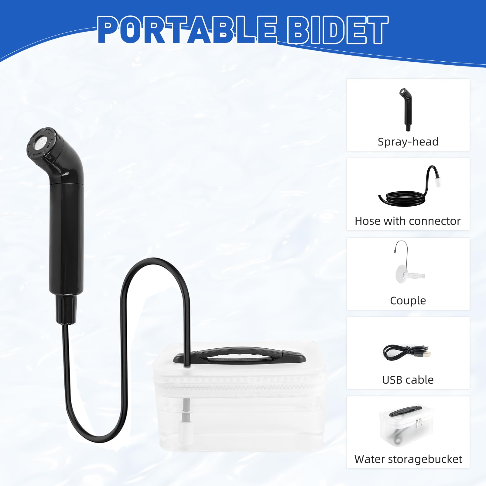 Bidet Portatile, 2.3L Bidet Elettrico, Spruzzatore Portatile per Bidet | Doccia Portatile Campeggio, Ideale per Bagno, Escursioni all'Aperto, Igiene Personale e Cura degli Animali