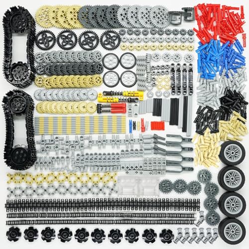 Image of Technical Gears Axles Parts Pieces - Gearbox Bulding Block Classic Bulk Compatible with Cars Bricks Motor Gears Wheels Chain Tires, Ball Universal Joints Shock Absorber Connector Gears Parts Toys