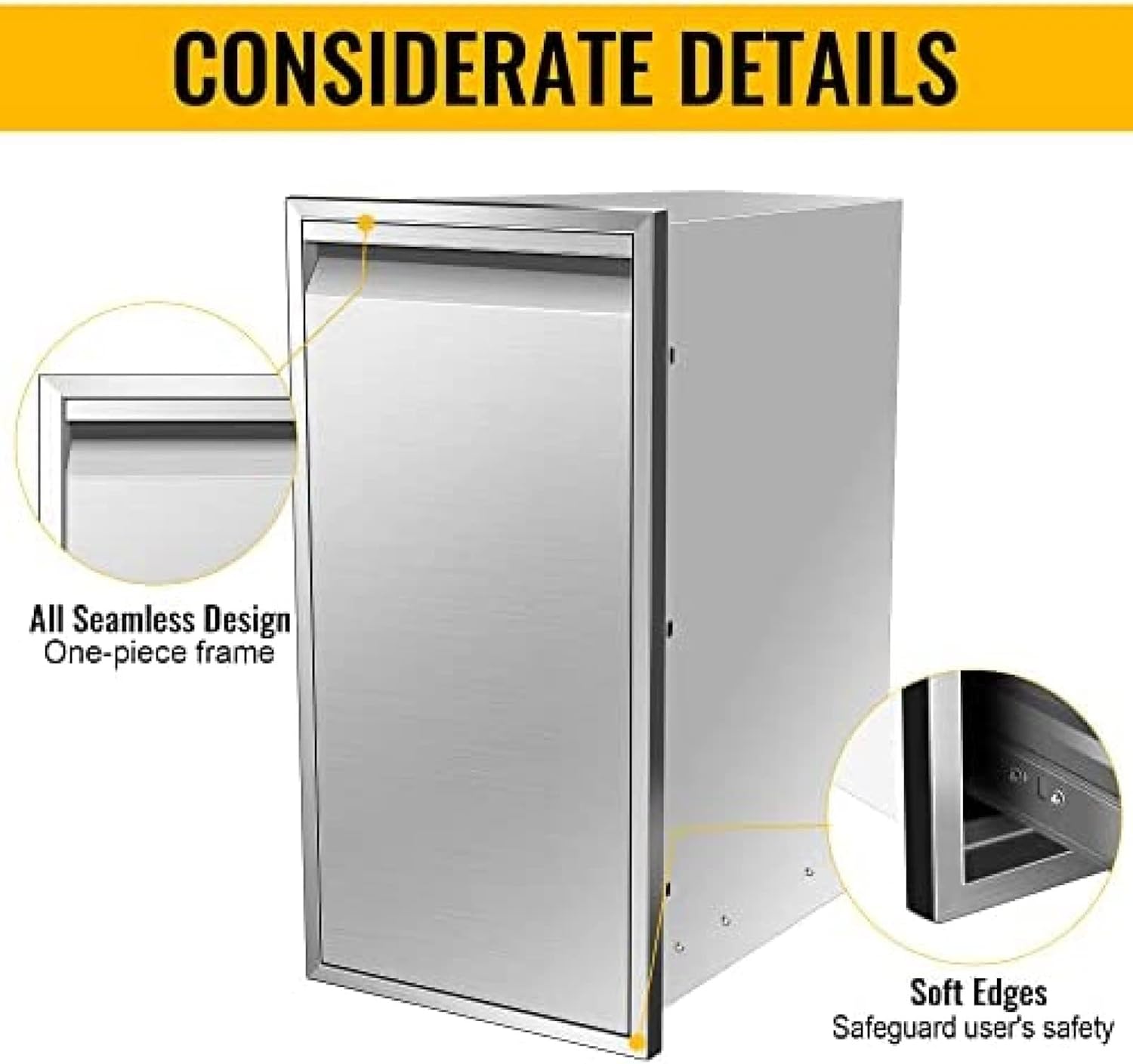 AHLOKI Pull-Out Double Trash Drawer Stainless Steel Outdoor Kitchen Trash Drawer Storage for 10 Gallon Commercial Wastebaskets,14W X 27H X 20D Inch