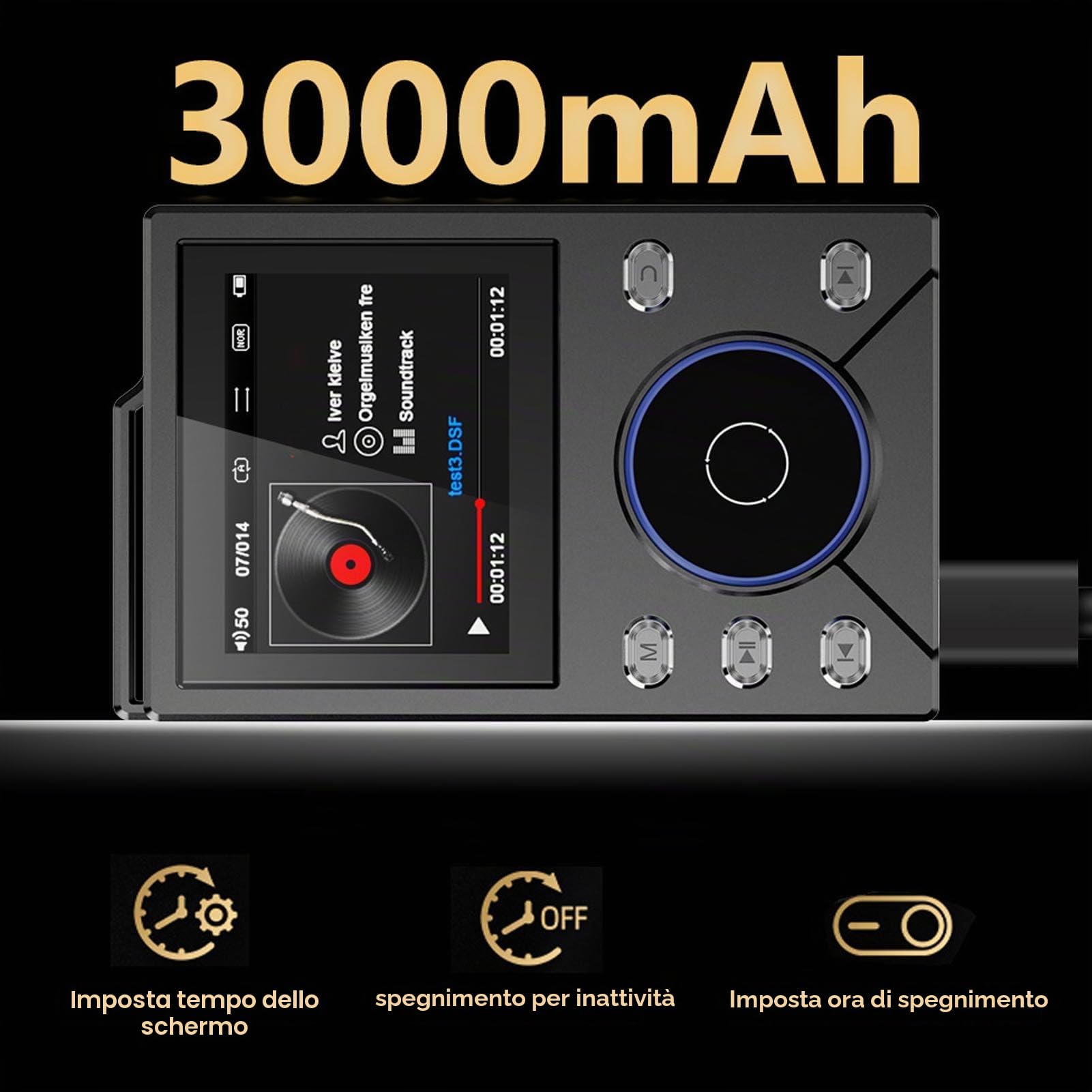 Lettore MP3 Hi Res Bluetooth 5.4 DSD FLAC ad Alta Risoluzione senza Perdita di Qualità, Lettore Audio Digitale Portatile con Display LCD da 2.1 Pollici, Supporta fino a 256 GB (64 GB)