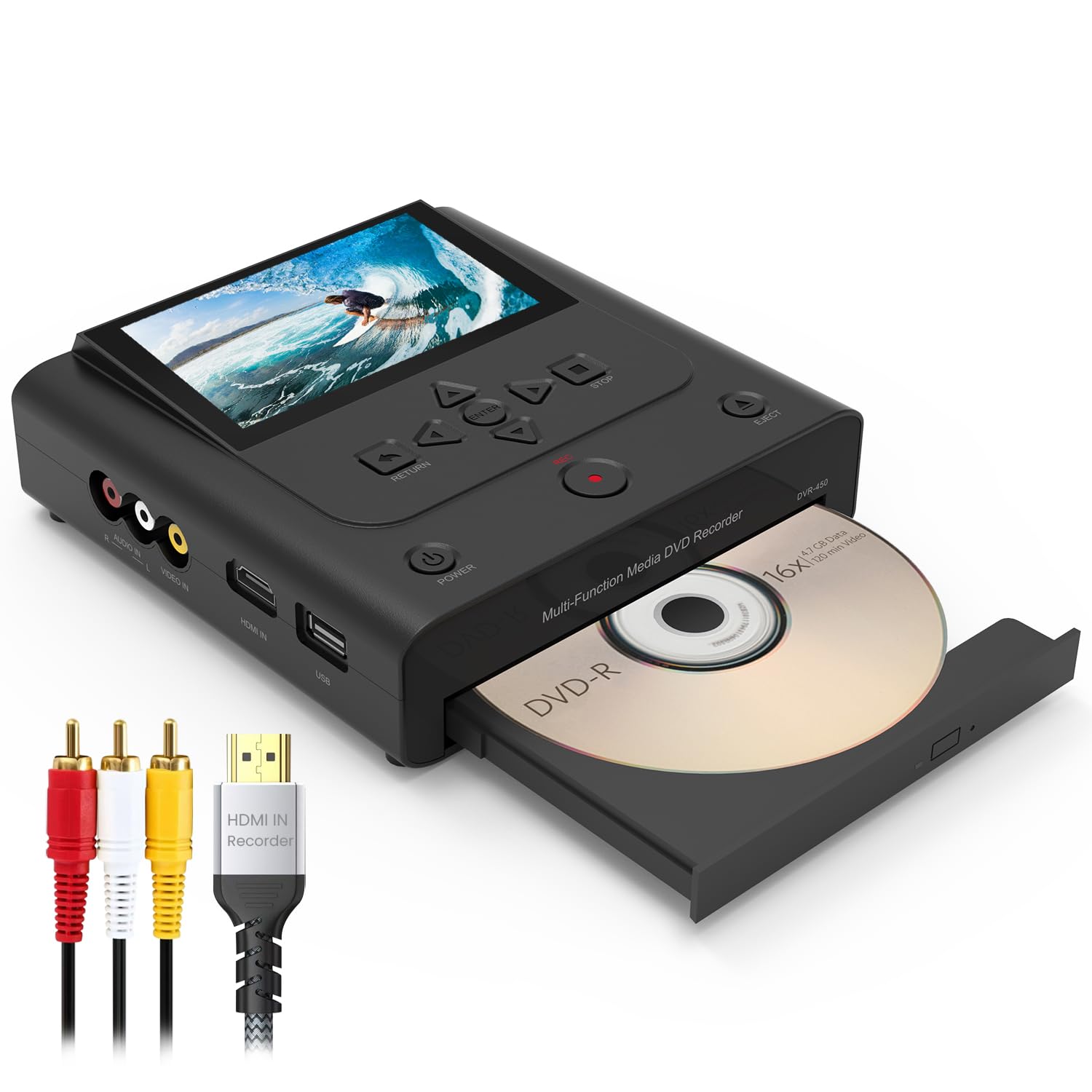 VHS to DVD Recorder, VCR to DVD Recorder-Convert Photos and Videos Between VHS,VCR,Memory Card，DVD and USB. Phone can use a Free app to Burn Videos and Photos, Also has TV Recording Function（Black）-image-6