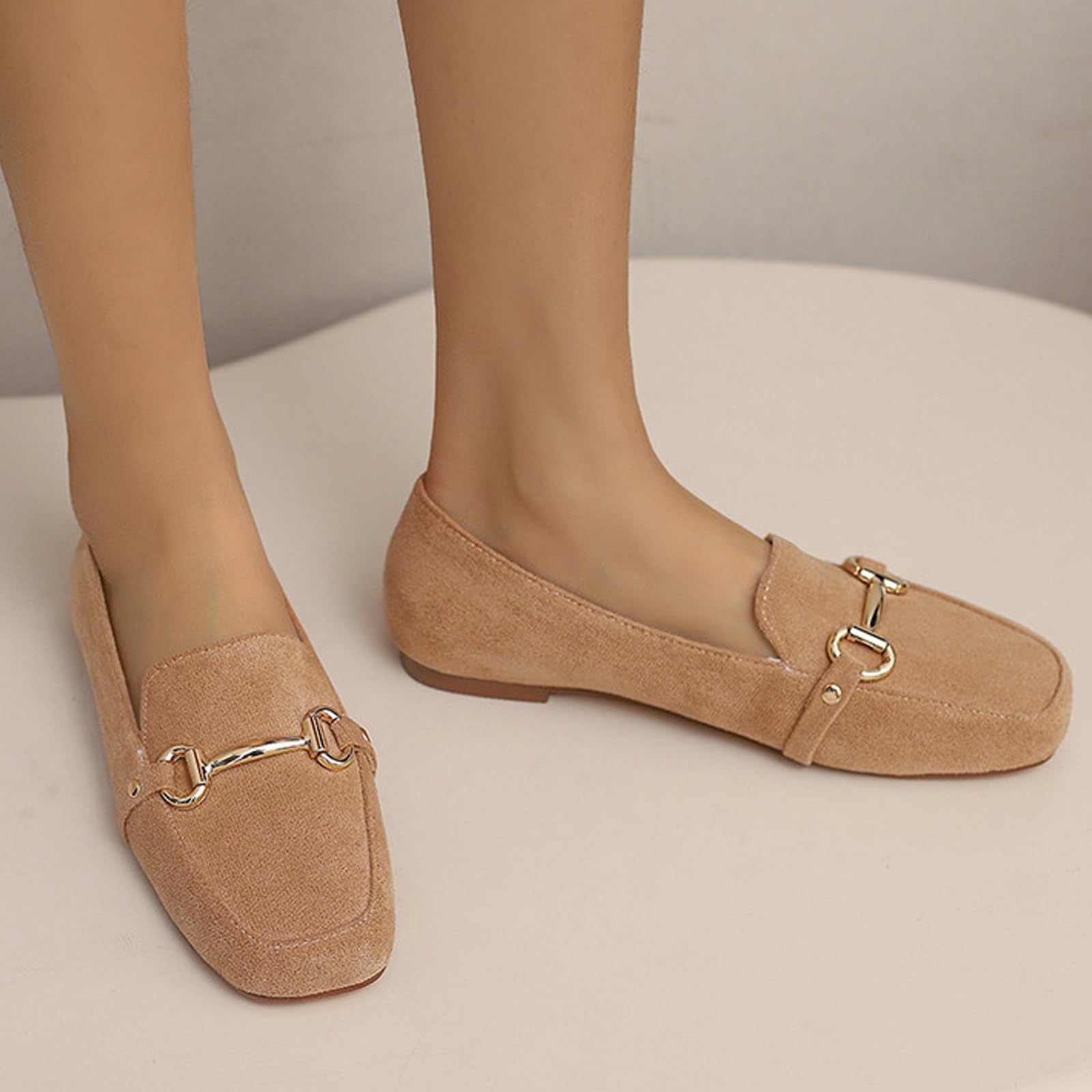Mocassins dans Suédine Femmes Bout Carré Boucle Métal Bureau