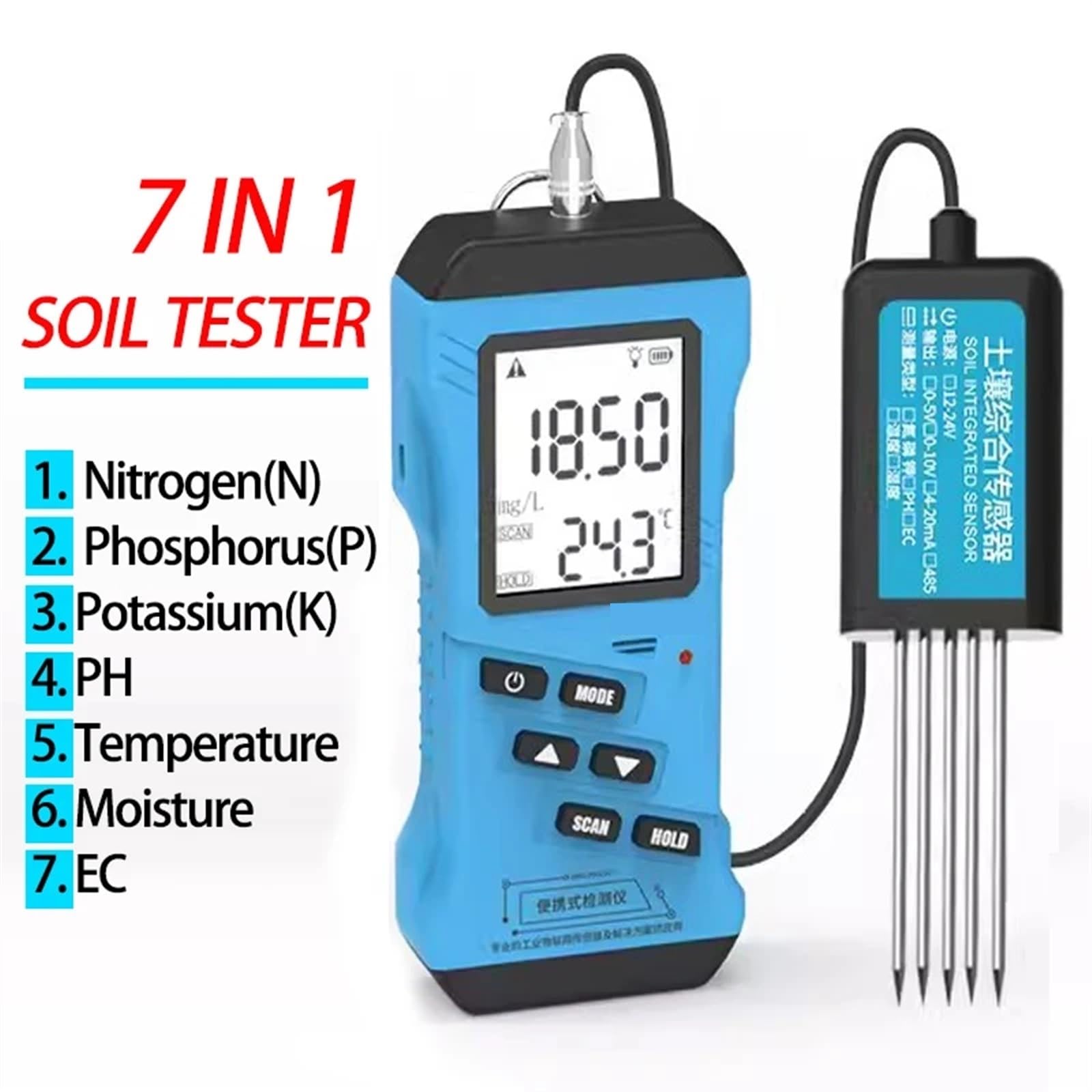 Kit Test Del Suolo 5 In 1 - Misura PH, Azoto, Fosforo E Potassio Per Giardinaggio E Agricoltura