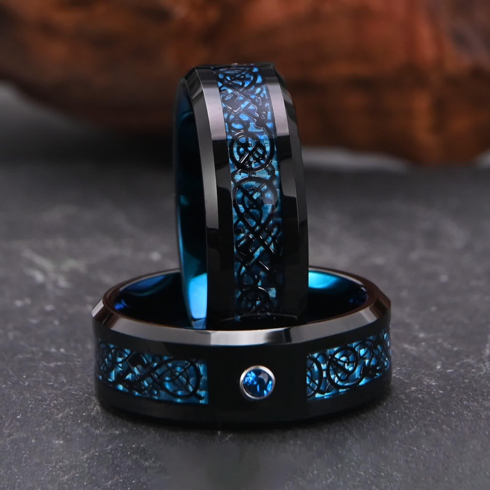 Bague Tungstène, Bicolore Biseautée Bague de Fiançailles pour Homme