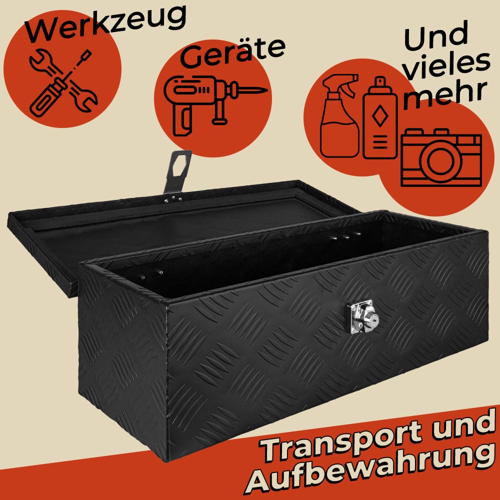 Trucky Caja de Barra de Tiro Negro Caja de Herramientas Caja de Camión Caja de Aluminio Caja de Remolque con Tapa Bloqueable Caja de Transporte D025