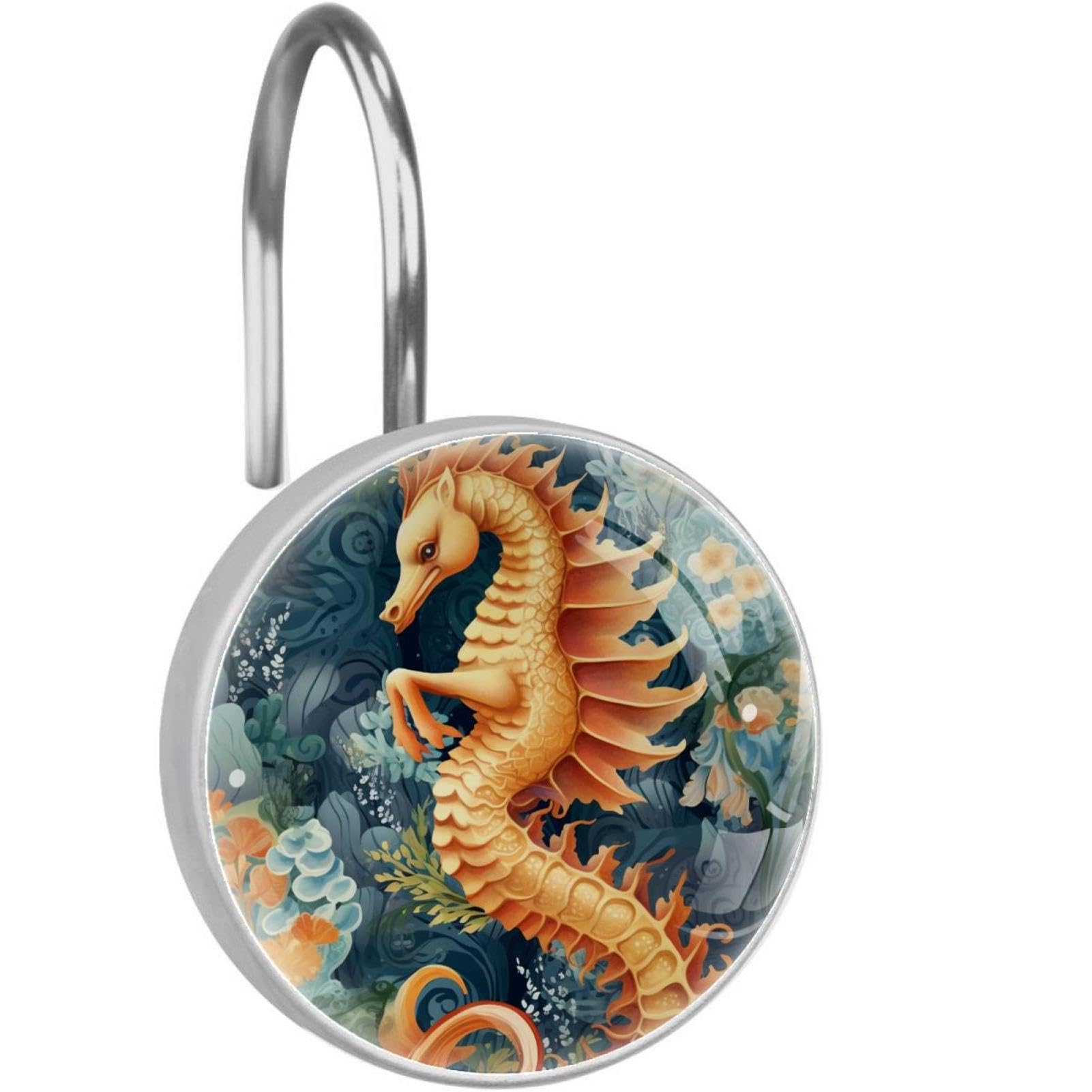 Crochets rideau de douche seahorse cristal doré chic pour salle de bain