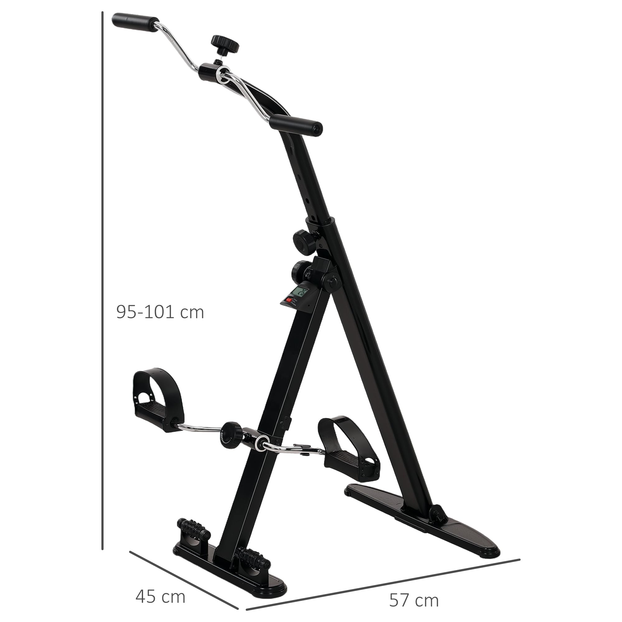 SPORTNOW Pedaliera Riabilitazione Pieghevole per Gambe e Braccia, Cyclette Riabilitativa per Anziani con Schermo LCD, Pedali Massaggianti, Altezza Manubrio Regolabile, Nero