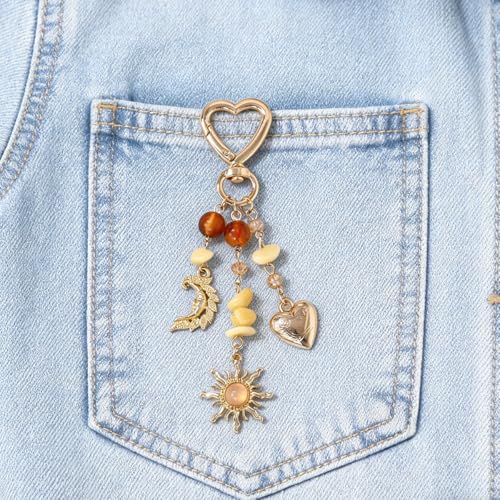 Image of Gold Keychain Sun Starfish Bag Charms for Purse Handbag Backpack Tote Bags Decor Accessories