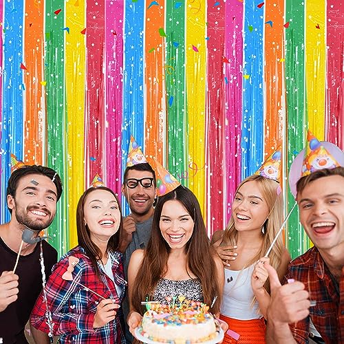 Image of TONIFUL 3Pcs Colorful Door Streamers,Photo Booth Backdrop Metallic Colorful Foil Fringe Curtains for Halloween Birthday,Christmas,New Year,Bachelorette,Grad Party Streamers Decor(9.9ft x 6.6ft)