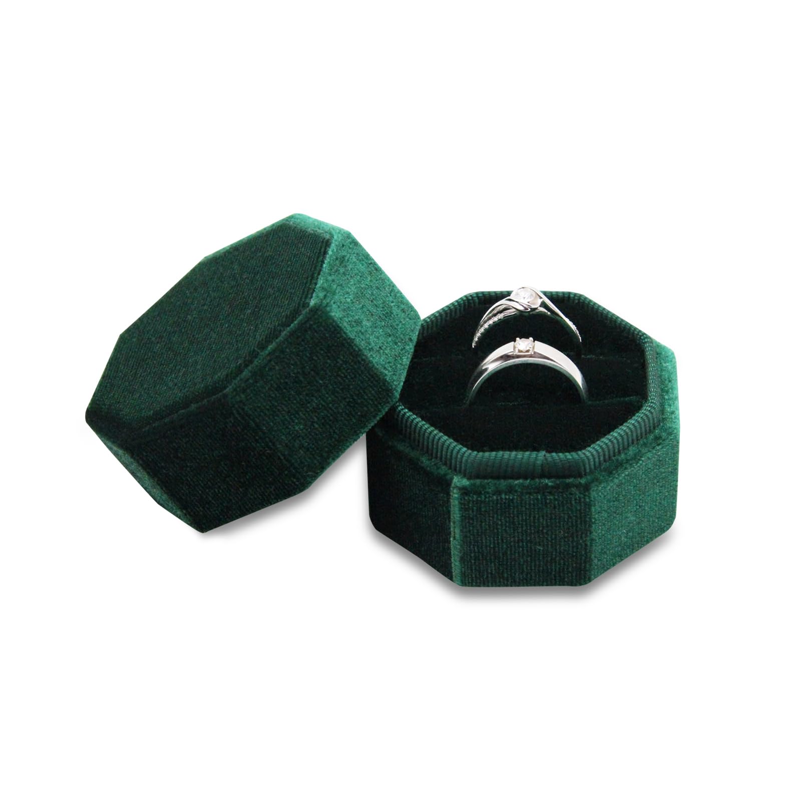 Tqcplfdiddo Dark Green Velvet Ring Box Double Slot Octagon Ring Boxes For Jewellery Small Ring Gift Boxes Ring Earring Storage Box For Engagement Wedding Valentine's Day Anniversary (Dark Green)