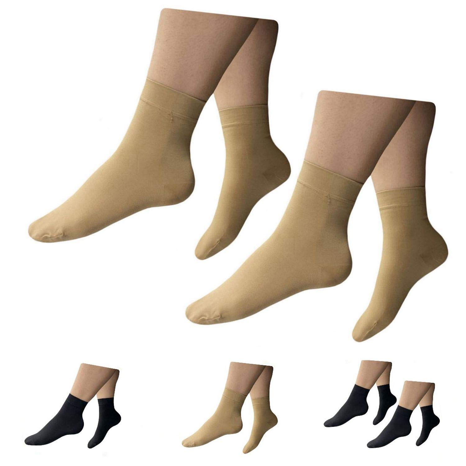 HealthyNees Puntera cerrada de compresión de 15-20 mmHg, tobillo ancho (2 pares, beige, S/M)