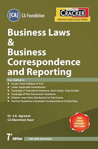 Taxmann's CRACKER for Business Laws &amp; Business Correspondence and Reporting (Paper 2 | BLBCR) – Covering past exam questions &amp; detailed answers | CA Foundation | June 2023 Exams