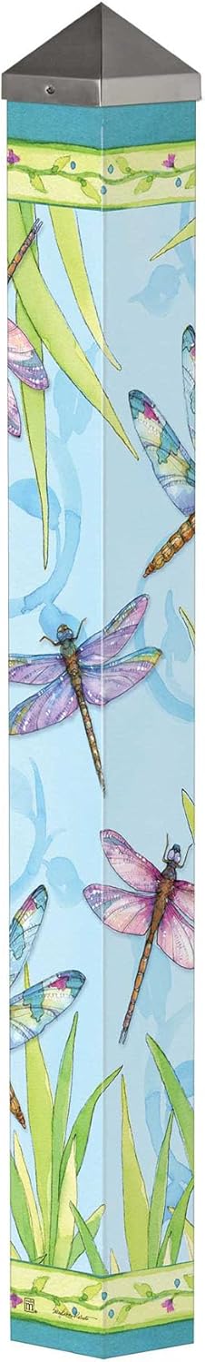 Studio M Art Pole Outdoor Decorative Accessory for Landscaping, Gardens, and Yards, 40 Inches Tall Weather Resistant PVC with Vinyl Wrap, Dragonfly Days