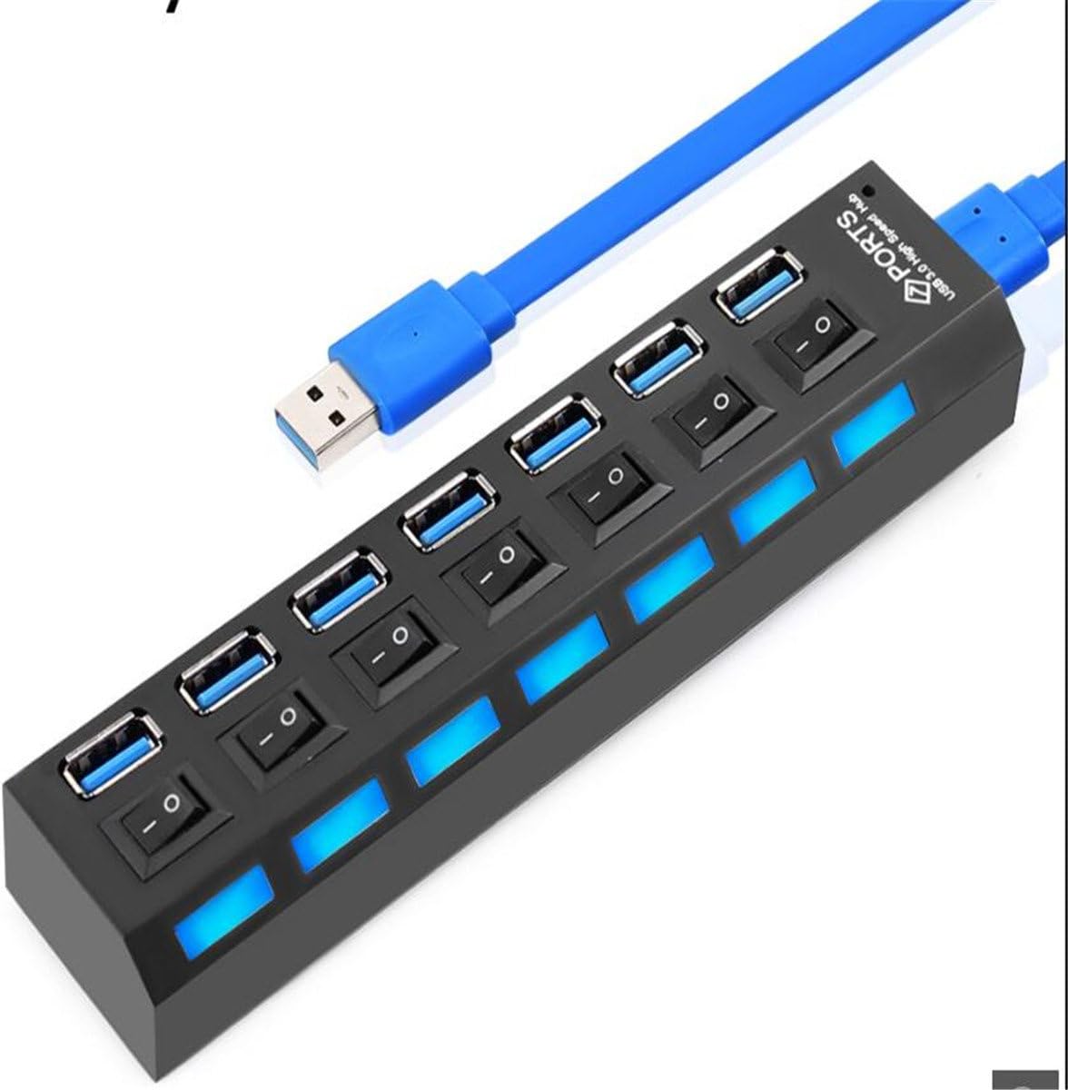 USB Hub 3.0 High Speed 4 7 Port USB 3.0 Hub with Power Adapter Multi USB Splitter On/Off Switch for MacBook Laptop PC