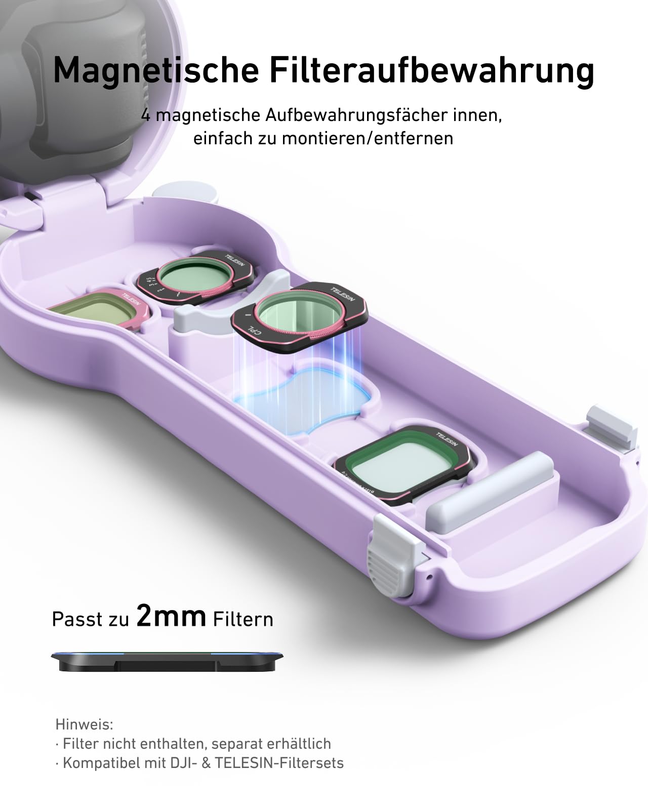 TELESIN DisAdv Schutzhülle für DJI Osmo Pocket 4/Pocket 3 Zubehör, Pocket 4/3 Hülle mit Magnetischer Filterhalter & Gimbal Display Objektivschutz, DJI Pocket 4 Hardcase mit Schultergurt(Lila)