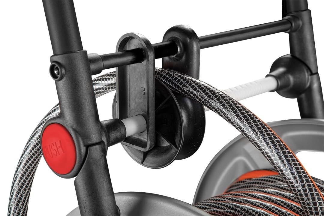 NEO TOOLS Wózek ogrodowy z wężem do 60 m, wąż ogrodowy (1/2") – bęben z metalu | zapobiega zginaniu węża, stabilny i trwały, antypoślizgowy i składany uchwyt, metalowa rama