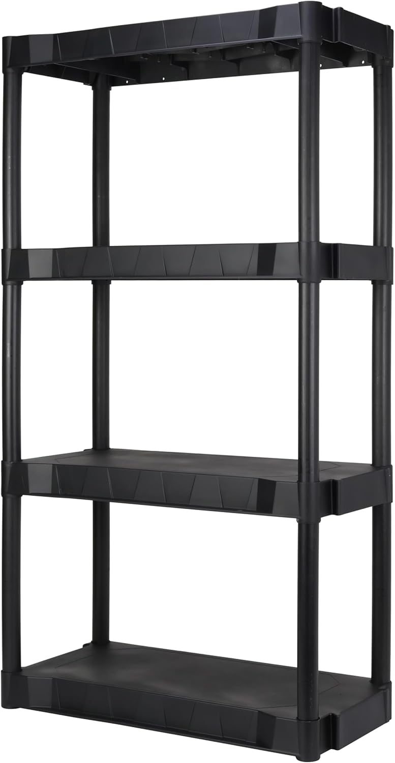 Black Plastic 4-Tier Shelving Unit, 280 lb Capacity, 56.2x30x13.8 Inches