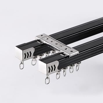 TEN-HIGH Curtain Track 3.61ft, Curtain Tracks Ceiling Mounted Luxury Thick Heavy Aluminum Alloy Curtain Tracks Rail Set with Roller Hooks for Living Room Black Color 4pcs, Wall Thickness 1.8mm