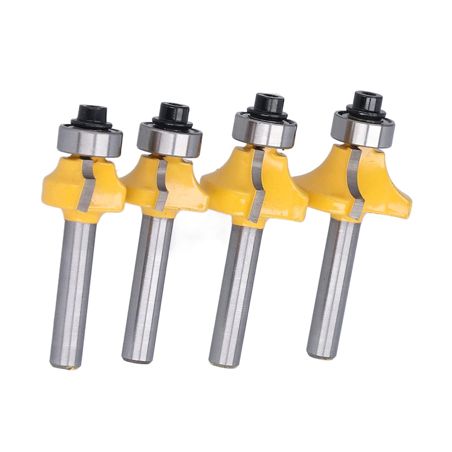 Generic 4PCS Router Bit Set, 1/4in Shank Round Over Flush Trim Tool with Alloy Cutter Head, for Woodworking Plywood Hardwood Softwood DIY