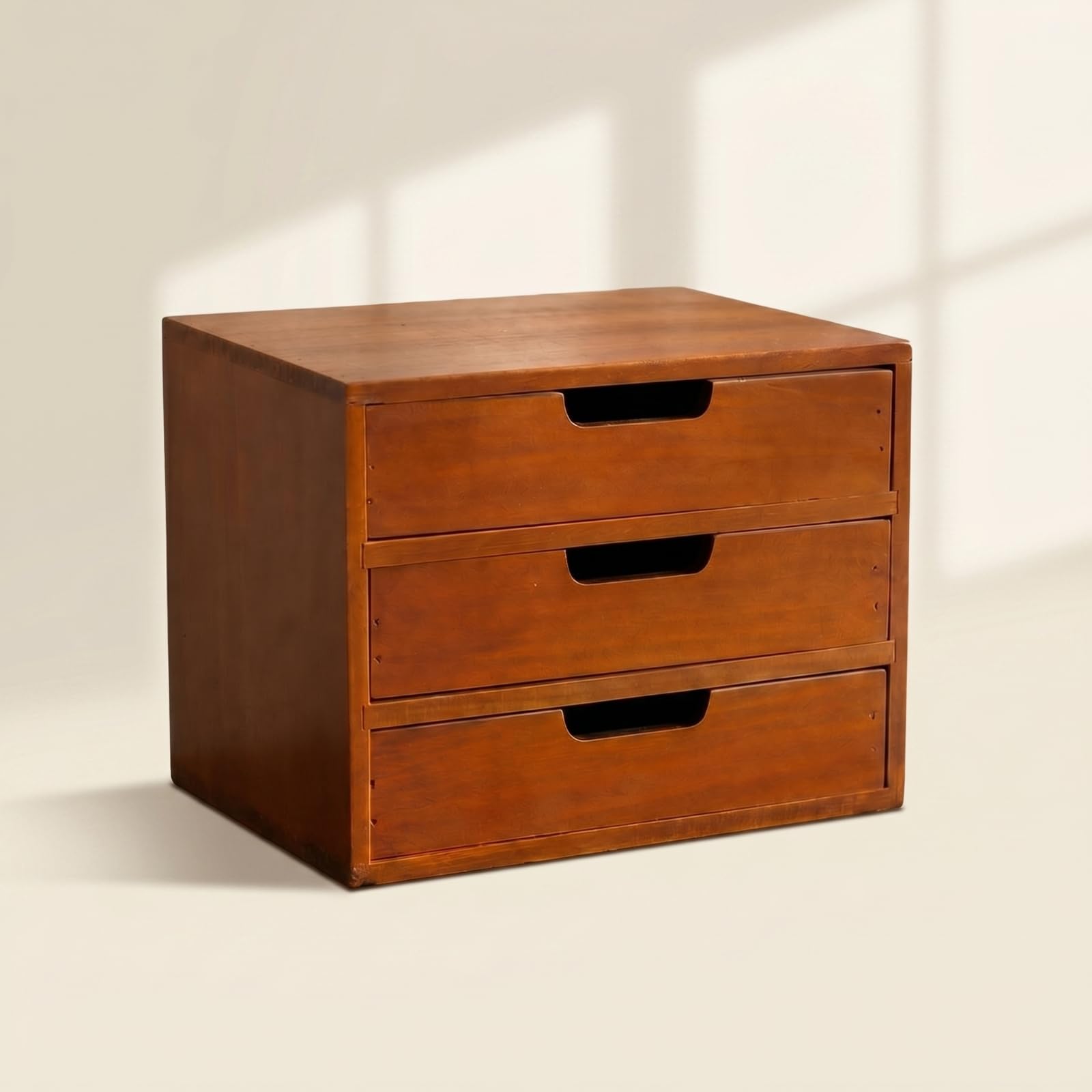 Qianly Scatola Portaoggetti in Legno con Cassetti Pratico Resistente Contenitore per Toeletta, Ufficio, Cassettiera Piccola A Tre Cassetti Senza Testo