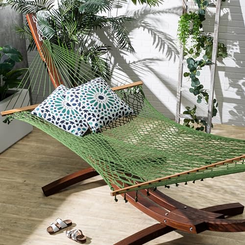 Fab Habitat Rope Recycled Polyester Hammock - Miami - Green - Indoor/Outdoor, Quick Dry, 2 Person 400 lbs Capacity - Patio, Poolside, Backyard, Garden, Beach, Balcony - 12-14 ft Adjustable