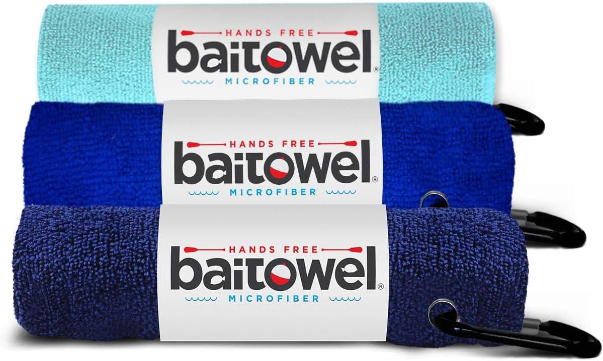 Bait Towel 3 Pack Fishing Towels with Clip, Plush Microfiber nap Fabric, 16x16, The Original Bait Towel Value 3 Pack