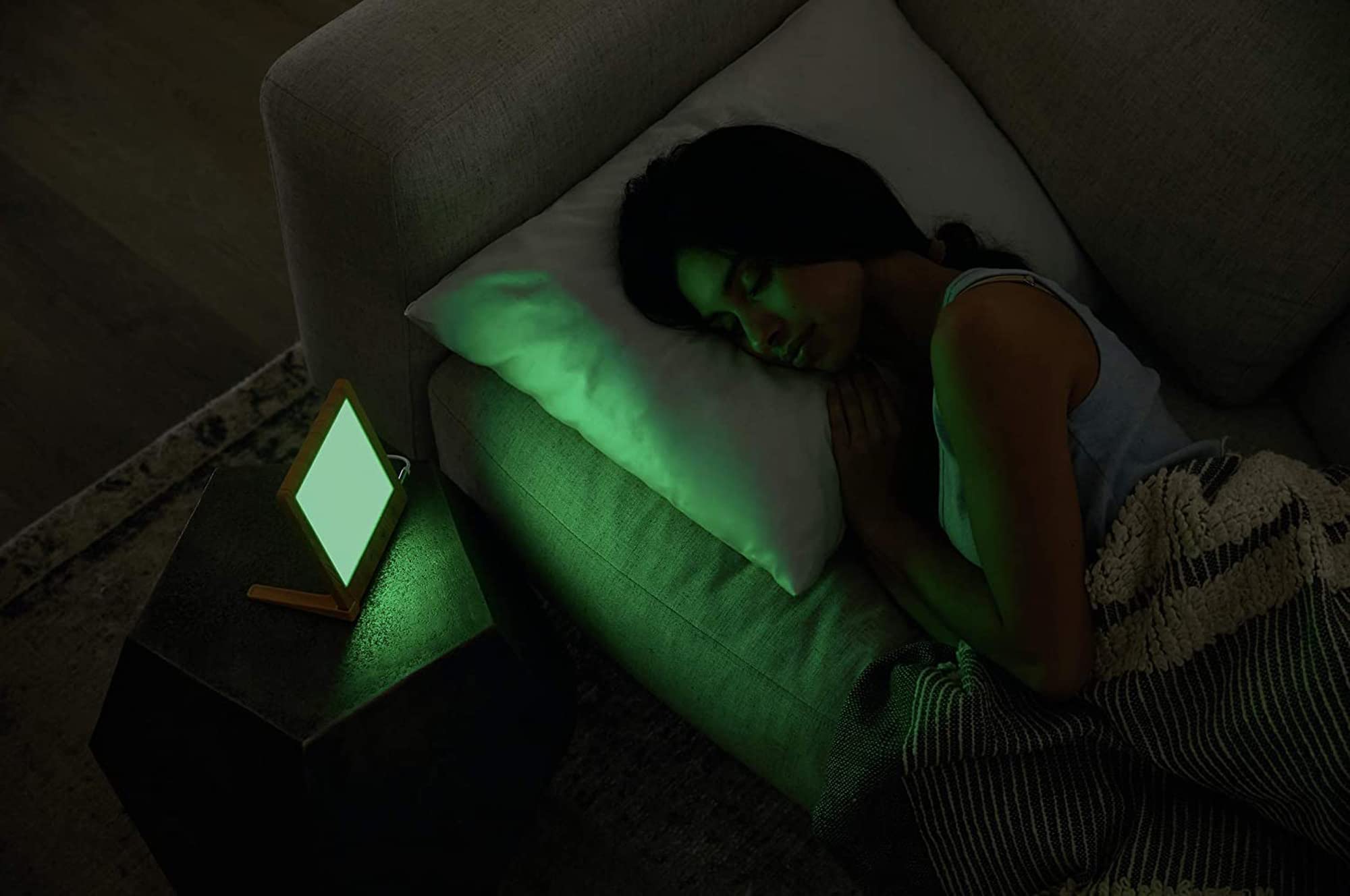 Multi Focus White and Green Light Therapy Lamp Sun Box- for MIGRAINE sufferers- 10000 Lux LED UV-Free with Touch Timer Function, Adjustable Brightness Control- Happy Mood Light (Wood Grain)