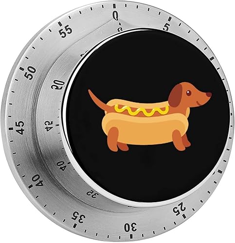 Perro salchicha en bollo de perro caliente con temporizador de cocina mostaza acero inoxidable 60 minutos temporizador de cuenta regresiva para