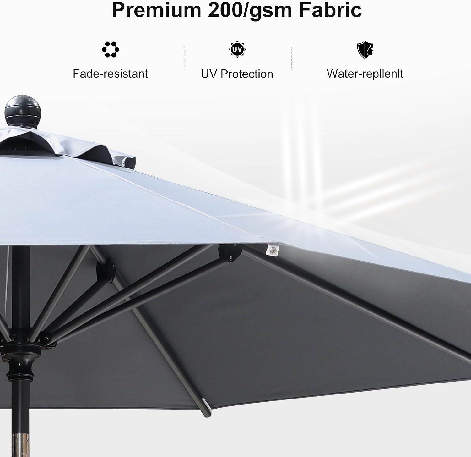 PURPLE LEAF 8' Round Patio Umbrella Outdoor Table Umbrella Aluminum Frame Market Umbrella Sun Umbrella with 8 Sturdy Ribs & Tilt for Garden Deck Lawn & Pool Light Gray