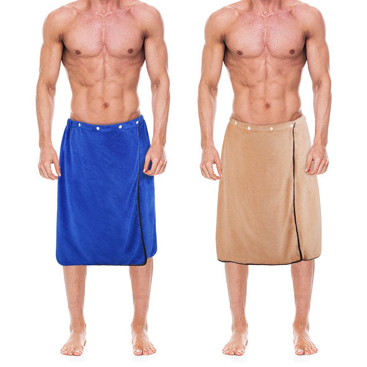 kilofly 2pc Men's Adjustable Shower Wrap Bath Towel with Snap Closure 26 x 54 inch