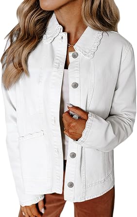 Sidefeel Womens Jean Jacket Long Sleeve Button Down Ruffled Denim Jacket Shacket
