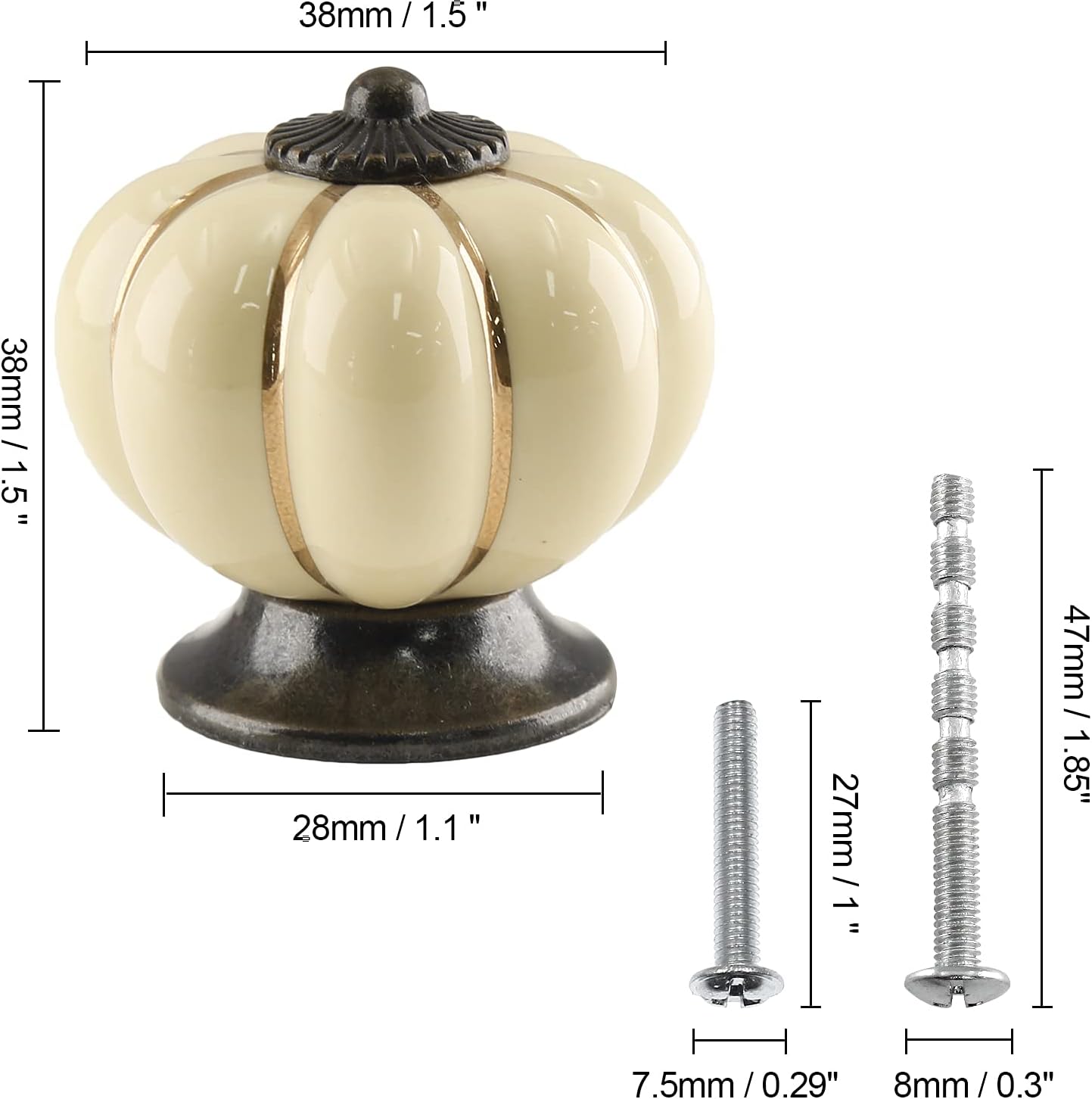 Jiozermi 6 Pack Cream Pumpkin Ceramic Kitchen Cabinet Knobs, Vintage Style, 1.5 in Diameter