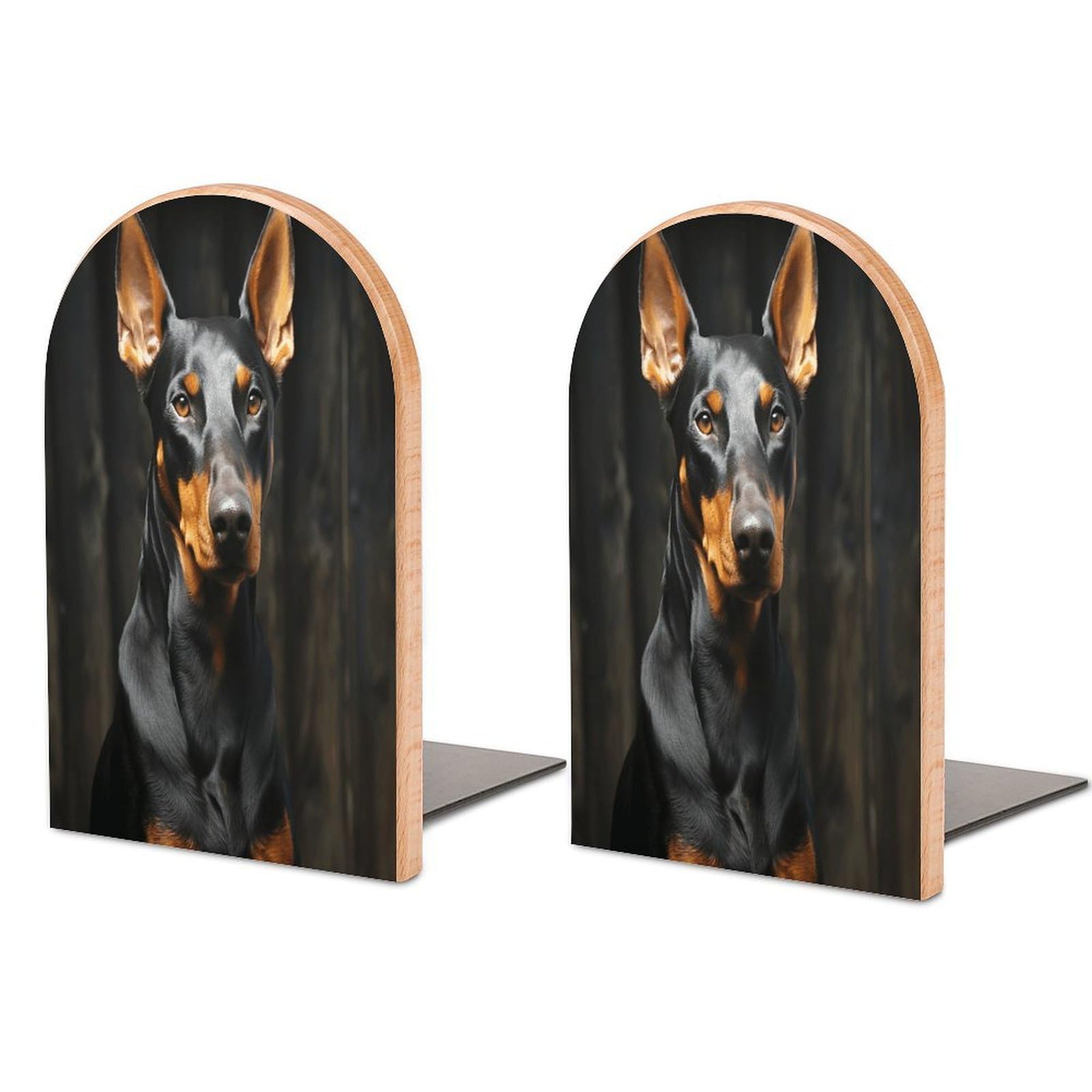 Doberman Bookend Wood Book End for Shelves Heavy Duty Non-Slip Wooden Bookend Support Universal Economy Bookends Fancy Modern Decorative Book Accessories 1 Pairs