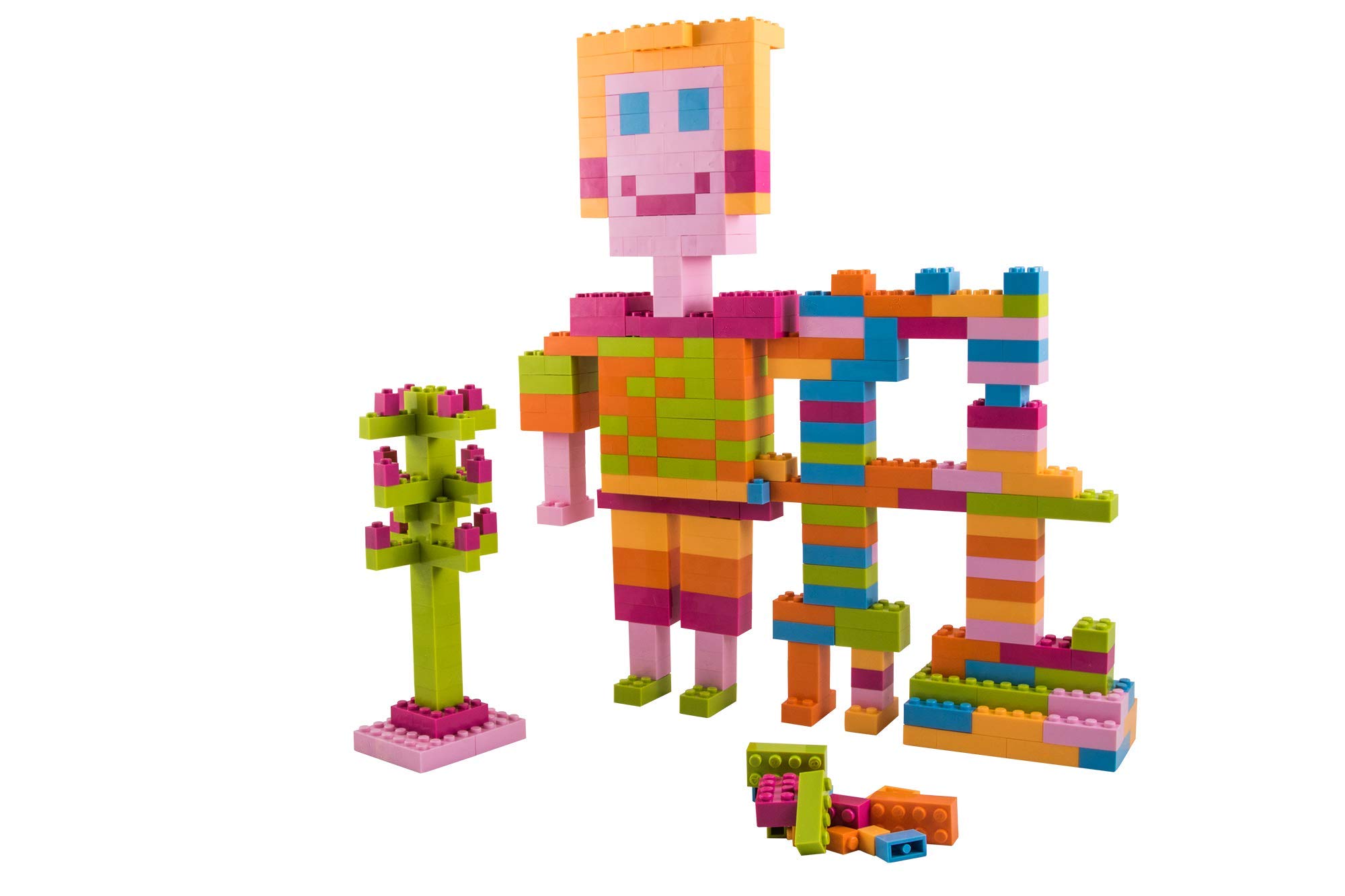 Q-Bricks Maxi-Koffer Floral-Mix mit 750Stck. Bausteinen in den Farben: Grasgrün, Hellblau, Melonengelb, Hellrosa, Magenta und Hellorange in den Formaten: 2X4, 1X4, 2X2, 1X2 und 1X1 Noppen