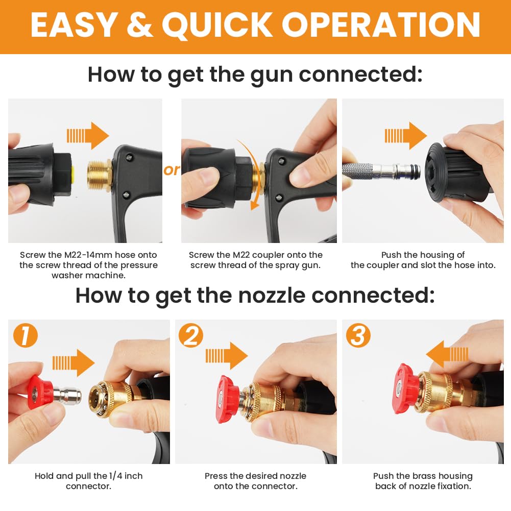 Pistola per Idropulitrice 4350 PSI, Pistola Accessori per Idropulitrice con 5 spruzzo a sgancio rapido e Tubo di Raccordo M22 14MM,Pistolas a spruzzo per idropulitrices per Karcher K1-K7