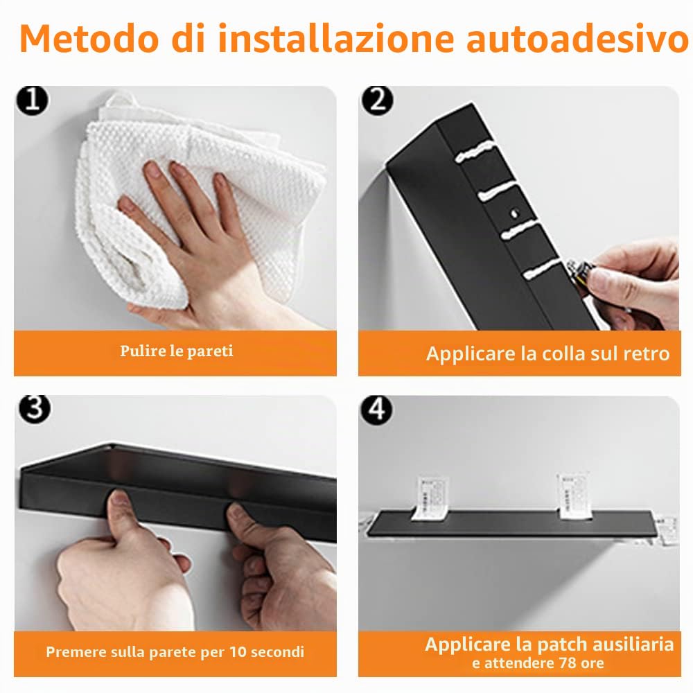 2 Mensole da Doccia in Acciaio Inox Montate al Muro, Senza Foratura, Autoadesive, Accessori da Bagno per Bagno e Cucina (Cromo, 2 pezzi)