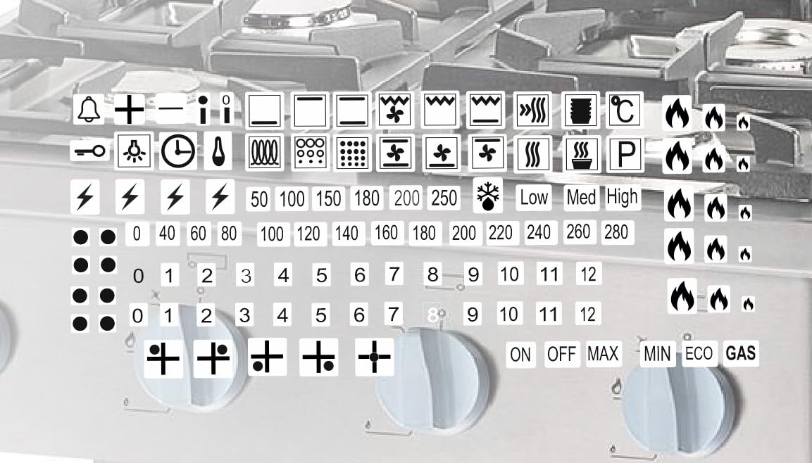 Verkauflade By Chr/Su Black Characters On White Background Cooker Symbol Sticker Set As Labelling, Symbol Sticker For Electric Cooker And Gas Cooker (Rpm2/5) (Black Signs On White Background)