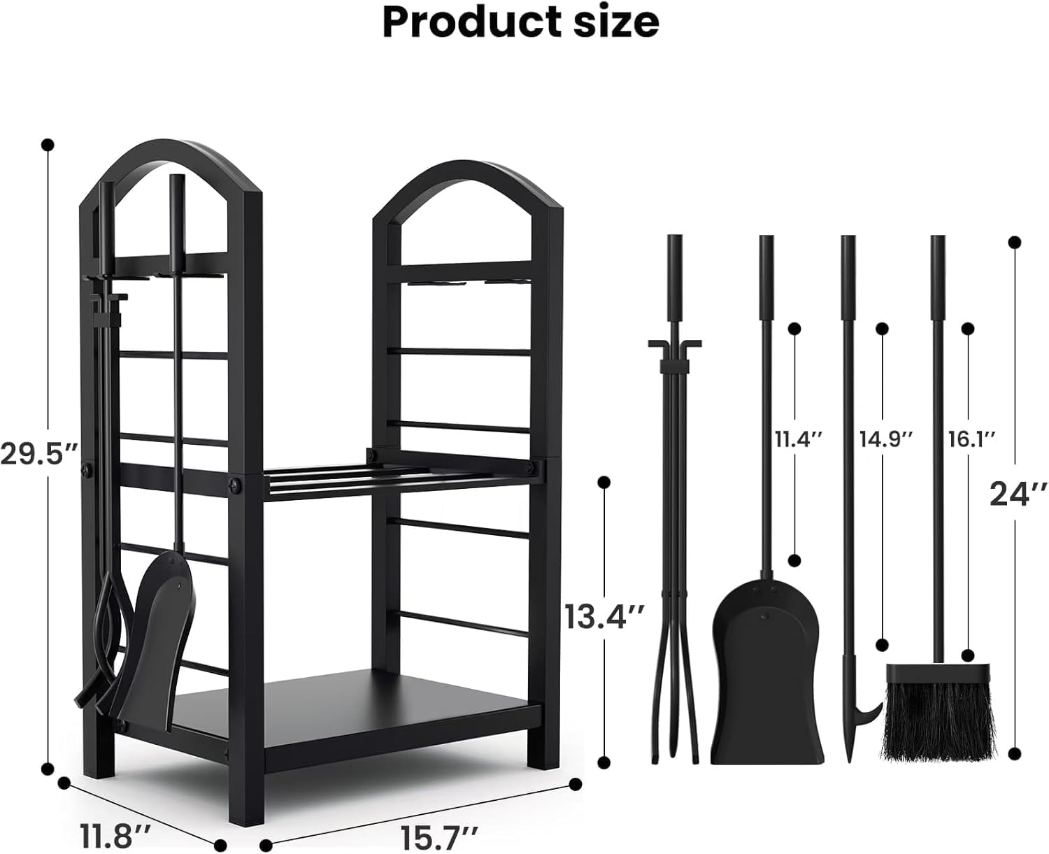 Garvee Leñero de Hierro para Interior y Exterior, Estante de Almacenamiento para Leña de 244 x 30 x 122 cm, Soporte Metálico Resistente con Capacidad de 450 kg para Chimenea y Jardín, Negro Mate