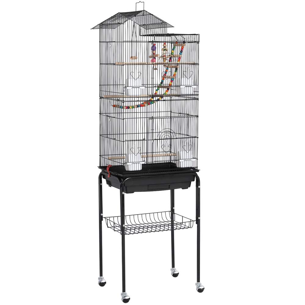 Yaheetech Jaula para Pájaros Jaula con Soporte Ruedas para Canarios Jaula Mascota 46 x 35 x 158,5 cm