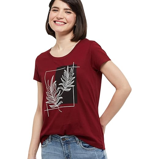 Max Women's Cotton Regular Fit Printed Round Neck T-Shirt