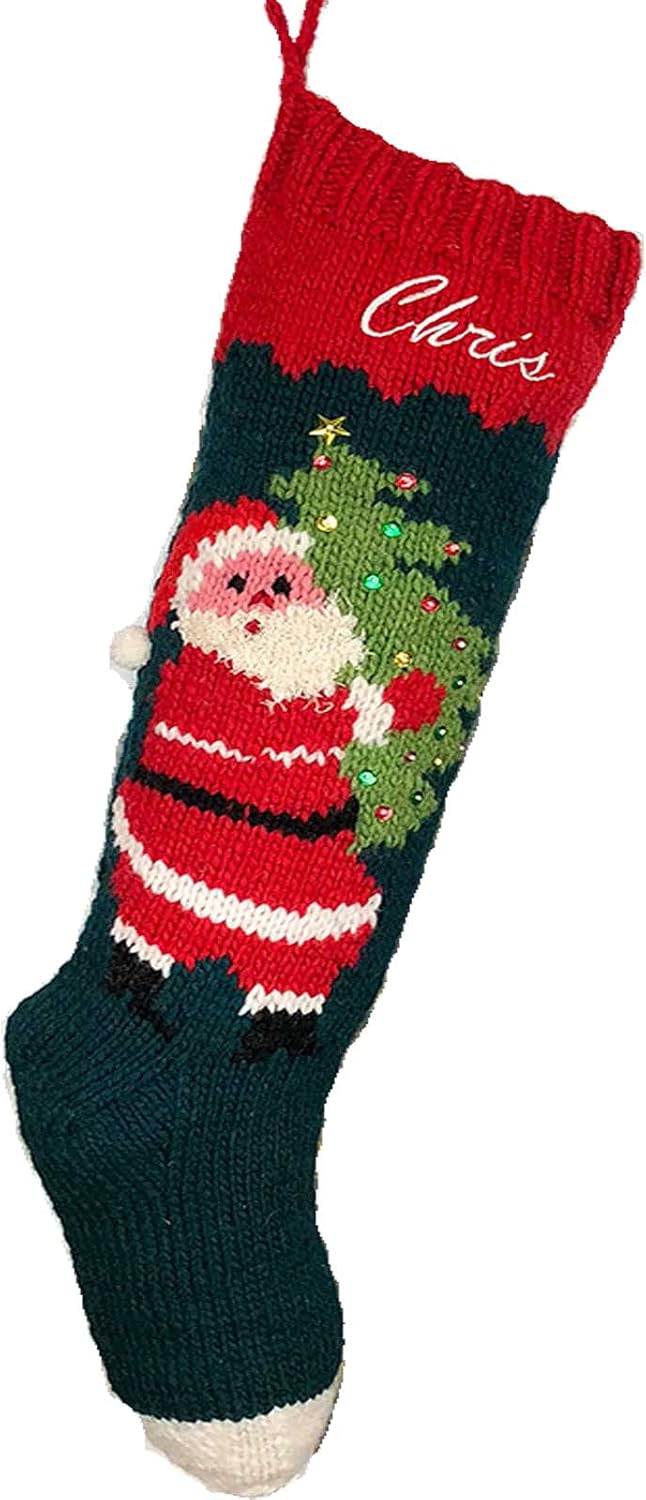 Christmas Stocking Personalized Hand Knit Vintage Santa Stocking