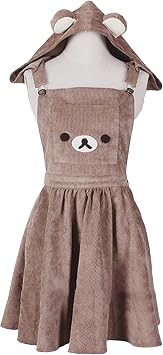 Lolita Summer Dress - Cute Bear Embroidery Overall Skirt With Hat Ball Gown - Harajuku Warm Style Color Brown, Size Medium