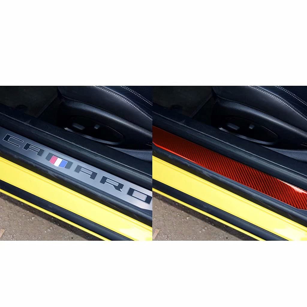 Red Carbon Fiber Door Sill Guards For Chevrolet Camaro 2016-2021 - Scuff Plate Protectors