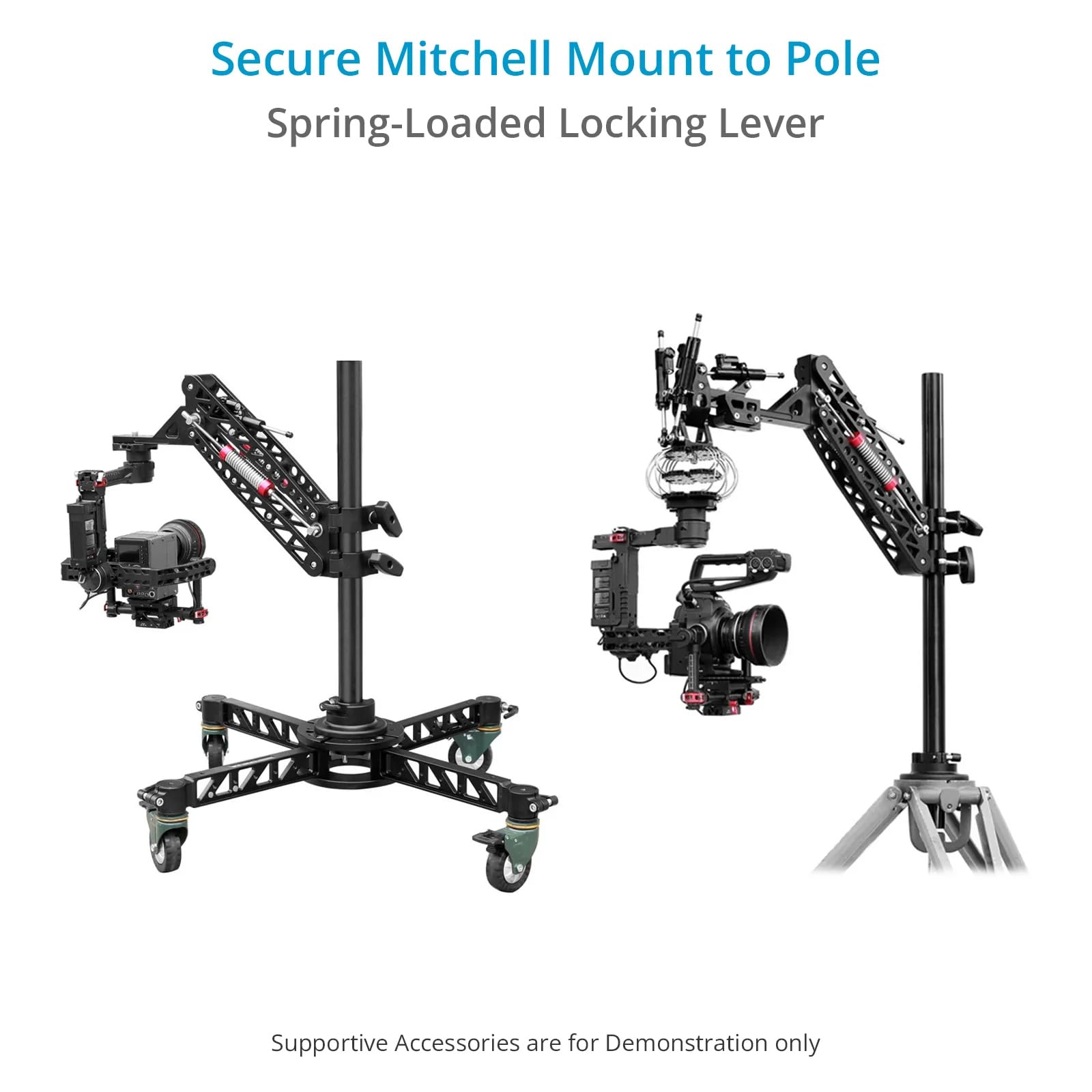 PROAIM Palo per ponteggio con attacco Mitchell per bracci antivibrazione e gimbal a 3 assi. Leva di bloccaggio a molla. Per rigging su slider e altro (VI-252-01)