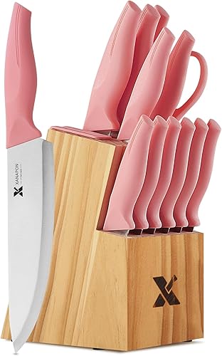 Miniatura 11 de XANAPON Juego de cuchillos de cocina de 14 piezas con bloque, cuchillos de chef afilados de acero inoxidable de alto carbono con afilador integrado,