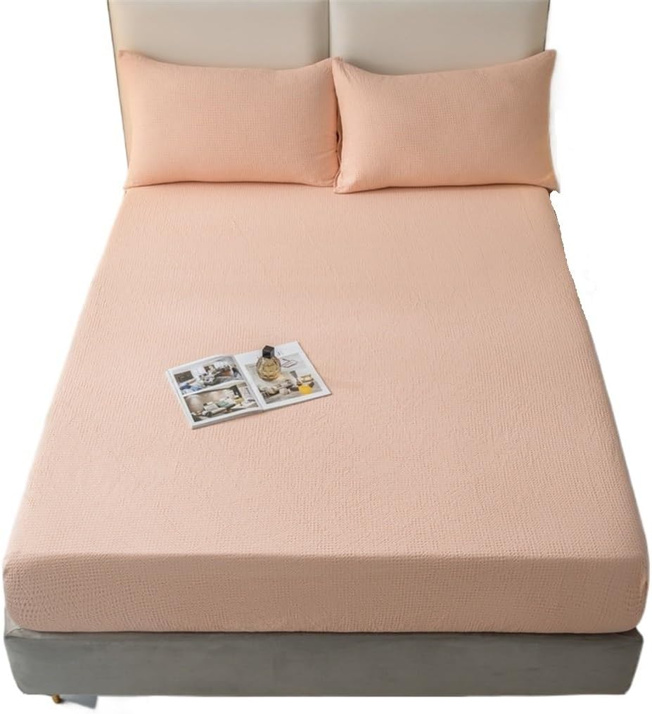 Waffle Bedspread Mattress Protectors Cotton Solid Color Mattress Cover Soft Bedding Washable Breathable Mattress Pad(180 * 200cm)