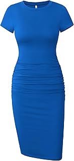 Missufe Women's Short Sleeve Ruched Casual Sundress Midi Bodycon T Shirt Dress