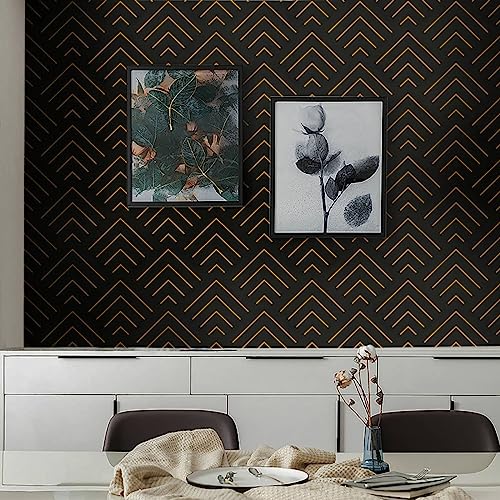 Heroad Brand Peel And Stick Wallpaper Black And Gold Wallpaper Geometric Wallpaper Black And Gold Contact Paper Self Adhesive Removable Wallpaper For Cabinets Waterproof Thicken Vinyl 118"X17.3" #TOP7
