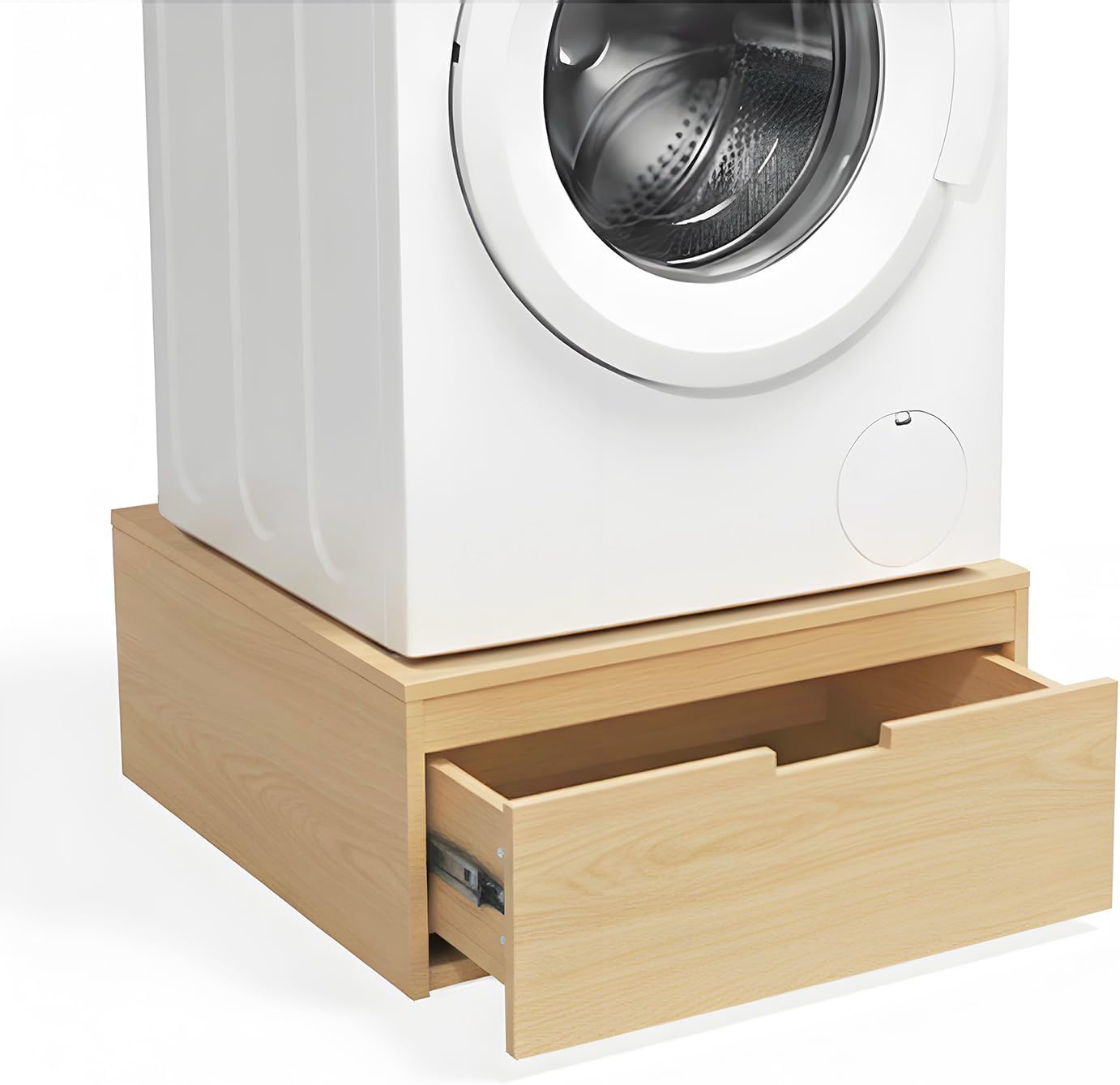 Laundry Pedestal with Storage Drawer, Heavy Duty Washer Dryer Pedestal 28" Universal Fit Anti-Vibration Washing Machine Riser, 500 LBS Capacity (Light Oak)